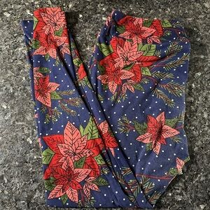 LuLaRoe Christmas Holiday Collection Poinsettia Floral Leggings Plus Size 1X TC